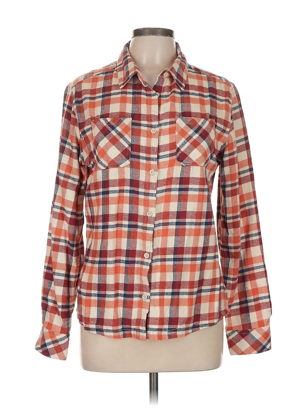 Women’s Plaid Flannel Button-Down Shirt - Red & Cream